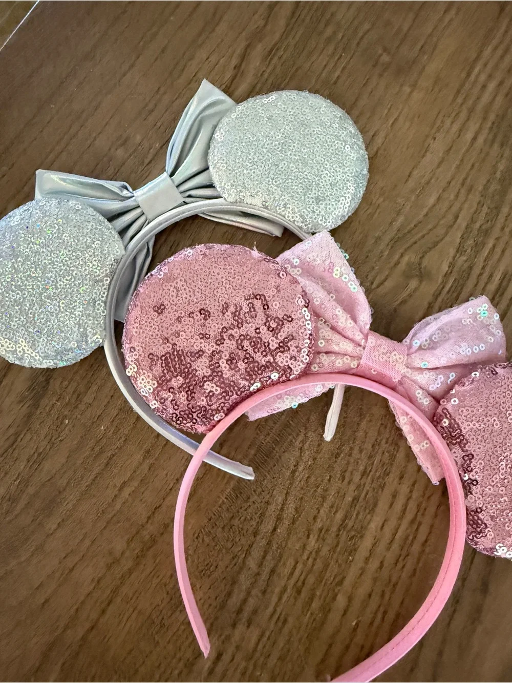 Pink and Silver Sequin Mouse Ear Headbands with Bow - Women's Accessory
